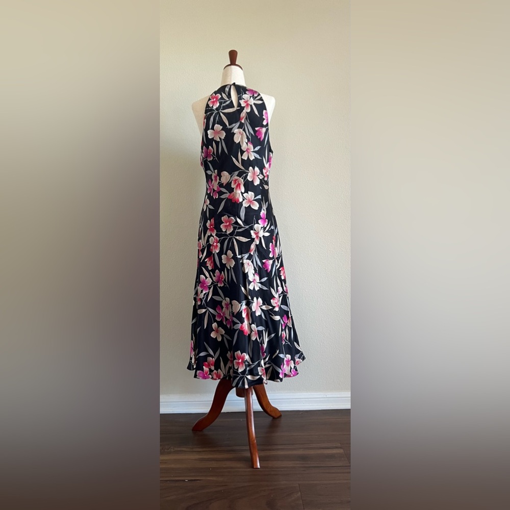 Gorgeous Planet Floral Silk Halterneck Dress Black and Pink 100% Silk - Picture 6 of 9